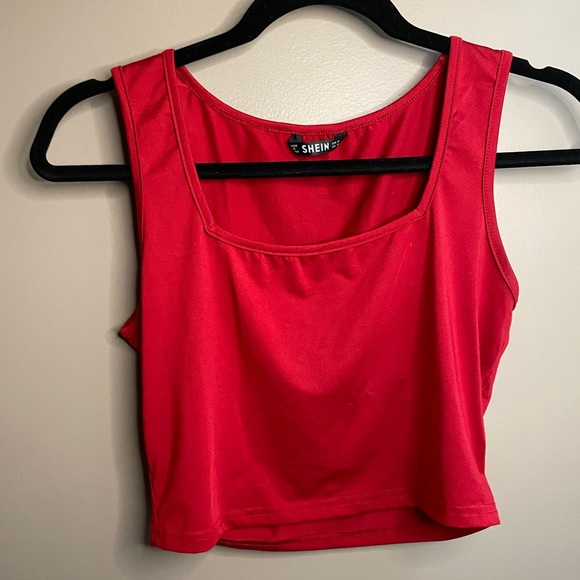 Shein Red Square-Neck Cropped Tank - Picture 1 of 6